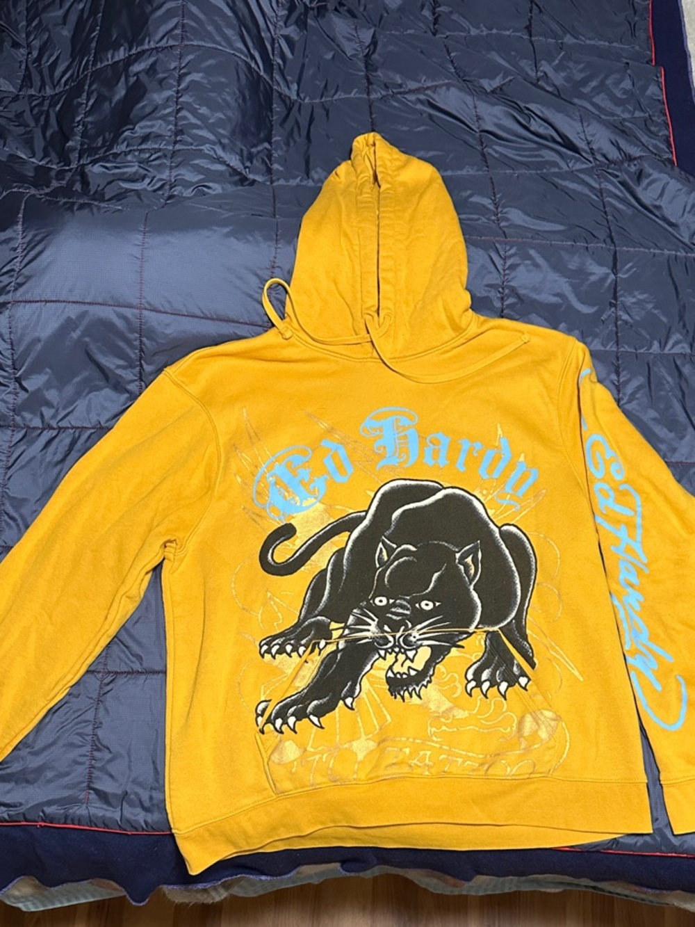 Ed Hardy Mustard Yellow Panther Pullover Hoodie